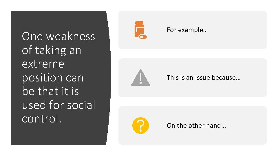 One weakness of taking an extreme position can be that it is used for
