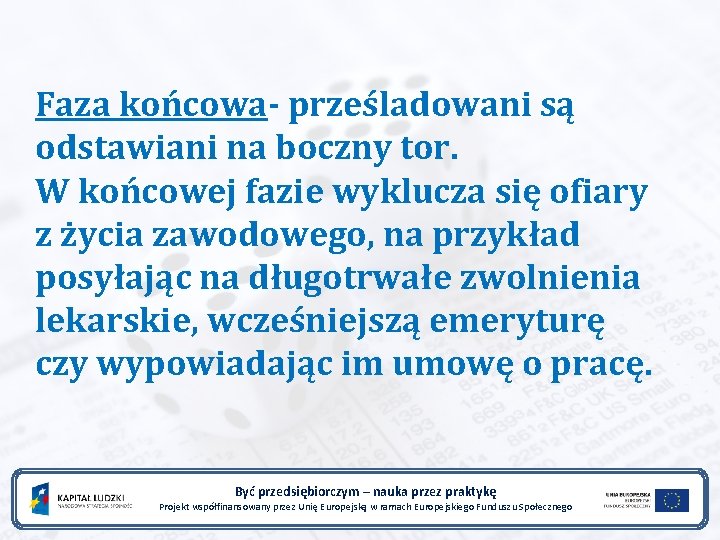 Faza końcowa- prześladowani są odstawiani na boczny tor. W końcowej fazie wyklucza się ofiary