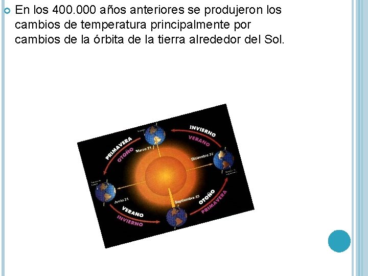  En los 400. 000 años anteriores se produjeron los cambios de temperatura principalmente