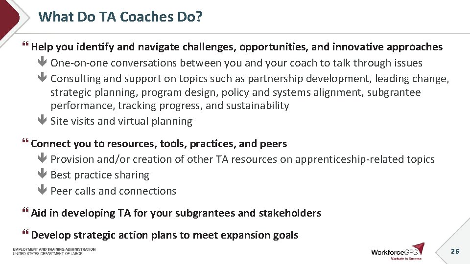 What Do TA Coaches Do? Help you identify and navigate challenges, opportunities, and innovative