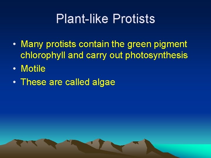 Plant-like Protists • Many protists contain the green pigment chlorophyll and carry out photosynthesis