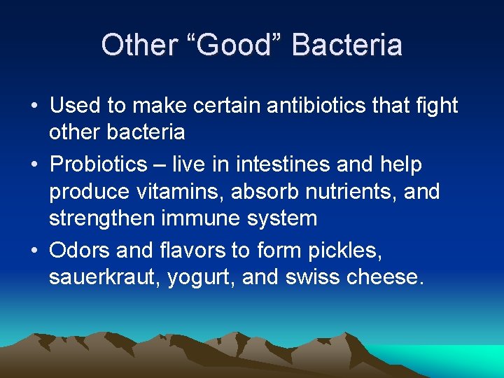 Other “Good” Bacteria • Used to make certain antibiotics that fight other bacteria •