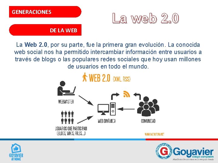 GENERACIONES La web 2. 0 DE LA WEB La Web 2. 0, por su