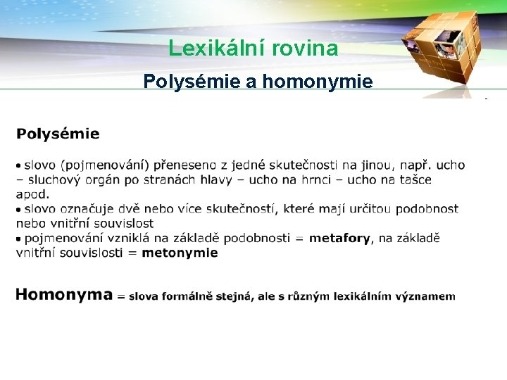 Lexikální rovina Polysémie a homonymie 