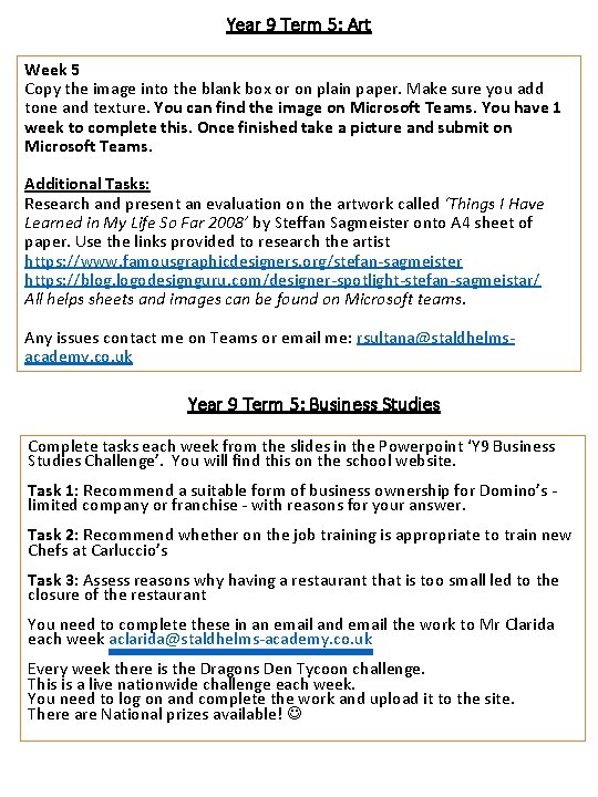 Year 9 Term 5: Art Week 5 Copy the image into the blank box