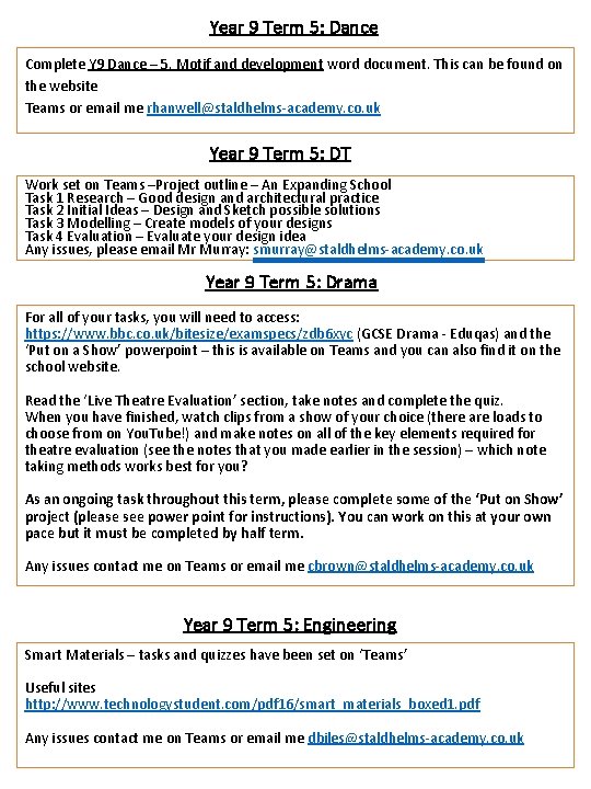 Year 9 Term 5: Dance Complete Y 9 Dance – 5. Motif and development