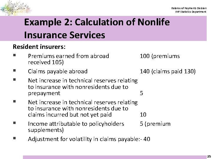 Balance of Payments Division IMF Statistics Department Example 2: Calculation of Nonlife Insurance Services