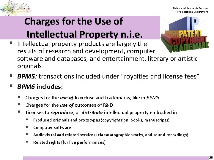 Balance of Payments Division IMF Statistics Department Charges for the Use of Intellectual Property