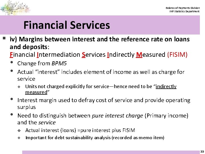 Balance of Payments Division IMF Statistics Department Financial Services § iv) Margins between interest