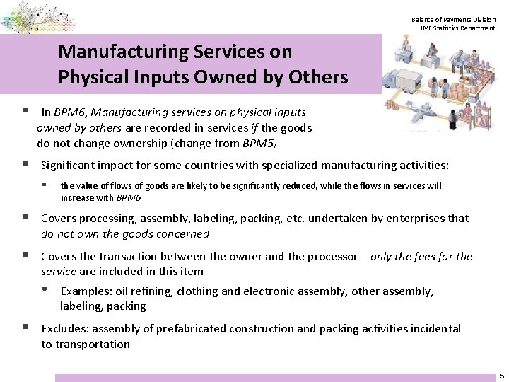 Balance of Payments Division IMF Statistics Department Manufacturing Services on Physical Inputs Owned by