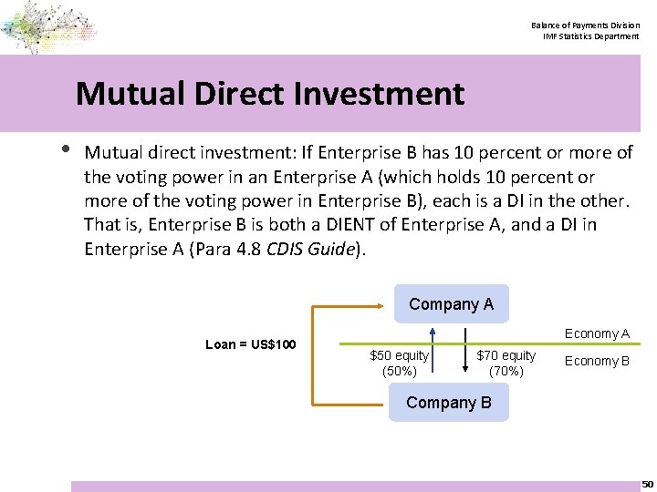 Balance of Payments Division IMF Statistics Department Mutual Direct Investment • Mutual direct investment: