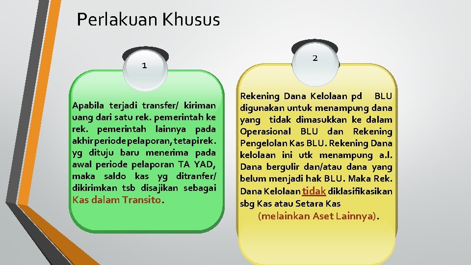 Perlakuan Khusus 1 Apabila terjadi transfer/ kiriman uang dari satu rek. pemerintah ke rek.