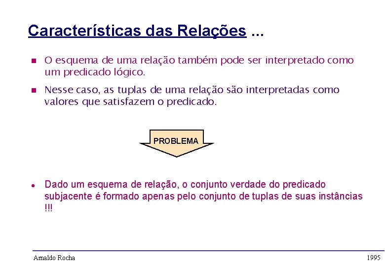 Características das Relações. . . n n O esquema de uma relação também pode