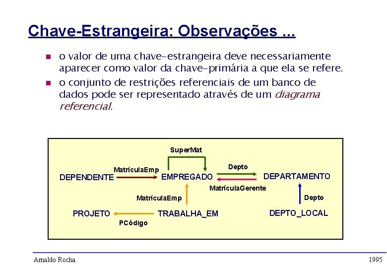 Chave-Estrangeira: Observações. . . n n o valor de uma chave-estrangeira deve necessariamente aparecer