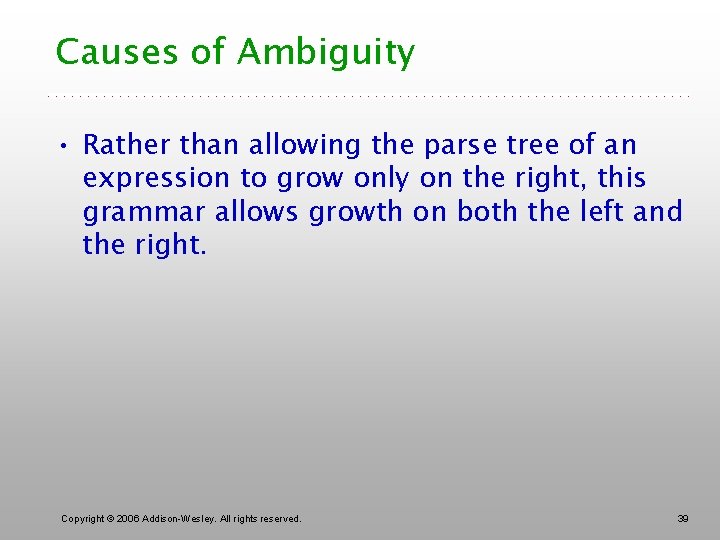 Causes of Ambiguity • Rather than allowing the parse tree of an expression to