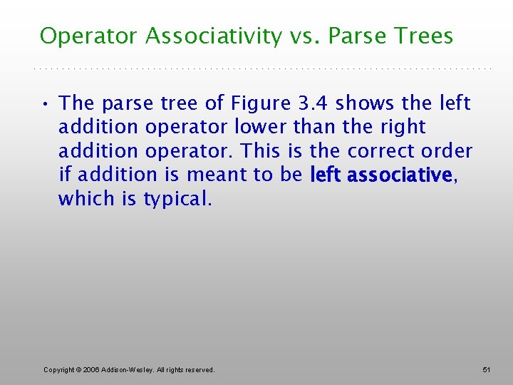 Operator Associativity vs. Parse Trees • The parse tree of Figure 3. 4 shows