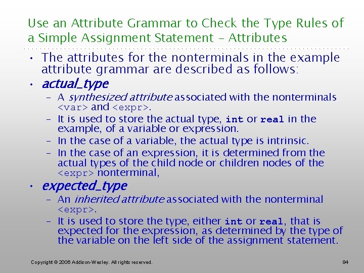 Use an Attribute Grammar to Check the Type Rules of a Simple Assignment Statement