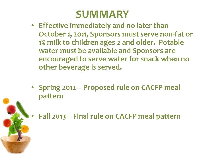 SUMMARY • Effective immediately and no later than October 1, 2011, Sponsors must serve SUMMARY • Effective immediately and no later than October 1, 2011, Sponsors must serve