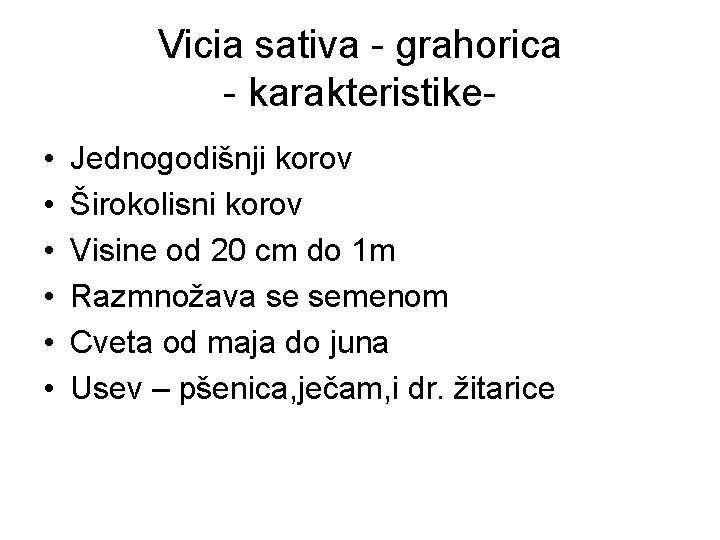 Vicia sativa - grahorica - karakteristike • • • Jednogodišnji korov Širokolisni korov Visine