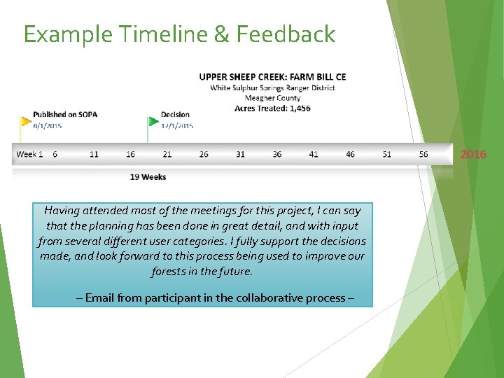 Example Timeline & Feedback Having attended most of the meetings for this project, I