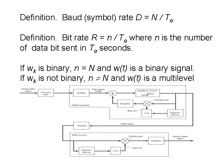 Definition. Baud (symbol) rate D = N / To. Definition. Bit rate R =