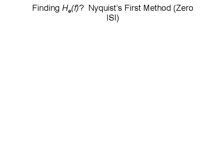 Finding He(f)? Nyquist’s First Method (Zero ISI) 