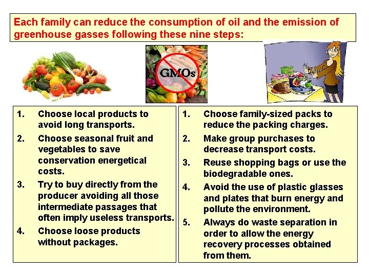 Each family can reduce the consumption of oil and the emission of greenhouse gasses