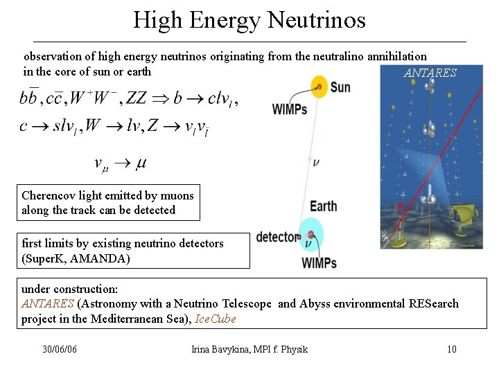 High Energy Neutrinos observation of high energy neutrinos originating from the neutralino annihilation in