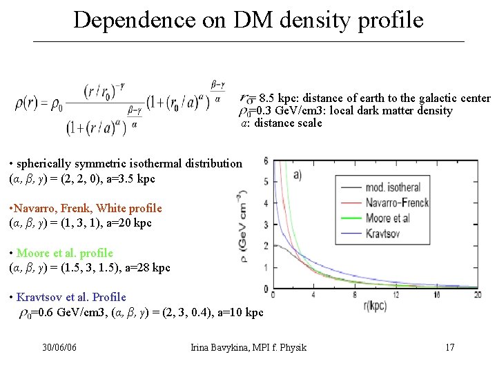 Dependence on DM density profile = 8. 5 kpc: distance of earth to the