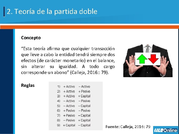 2. Teoría de la partida doble Concepto “Esta teoría afirma que cualquier transacción que