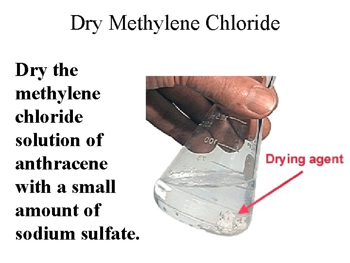 Dry Methylene Chloride Dry the methylene chloride solution of anthracene with a small amount