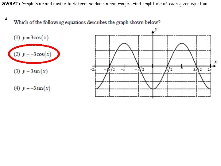 SWBAT: Graph Sine and Cosine to determine domain and range. Find amplitude of each