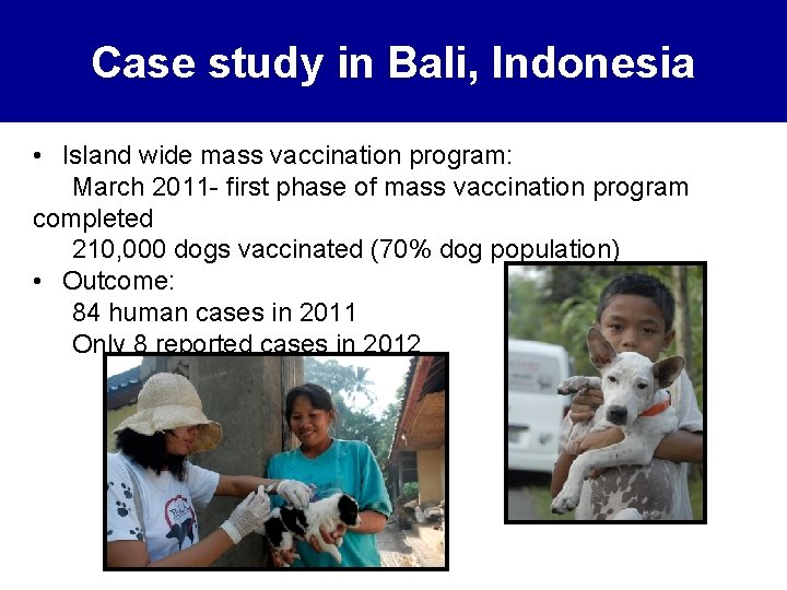 Case study in Bali, Indonesia • Island wide mass vaccination program: March 2011 -
