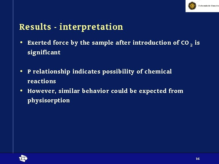 Results - interpretation • Exerted force by the sample after introduction of CO 2