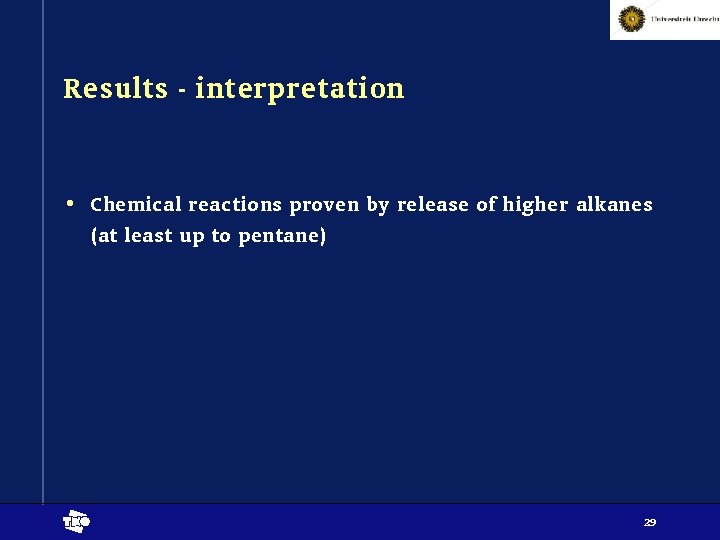 Results - interpretation • Chemical reactions proven by release of higher alkanes (at least