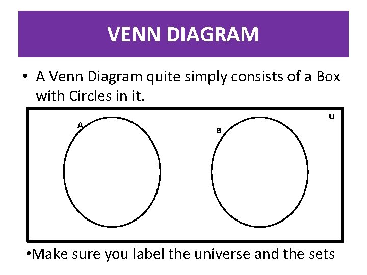 VENN DIAGRAM • A Venn Diagram quite simply consists of a Box with Circles VENN DIAGRAM • A Venn Diagram quite simply consists of a Box with Circles