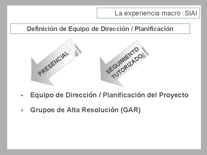 La experiencia macro : SIAI Definición de Equipo de Dirección / Planificación AL I