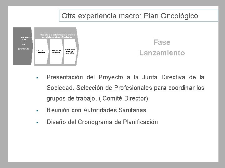 Otra experiencia macro: Plan Oncológico Fase 2 Modelo de explotación de los servicios subcontratados