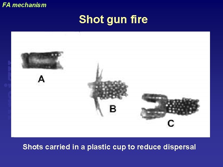 FA mechanism uraizy Shot gun fire Shots carried in a plastic cup to reduce