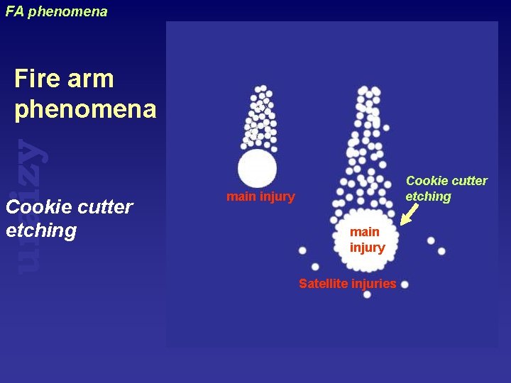 FA phenomena uraizy Fire arm phenomena Cookie cutter etching main injury Satellite injuries 