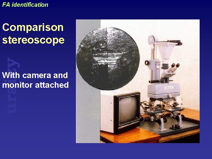 FA identification uraizy Comparison stereoscope With camera and monitor attached 