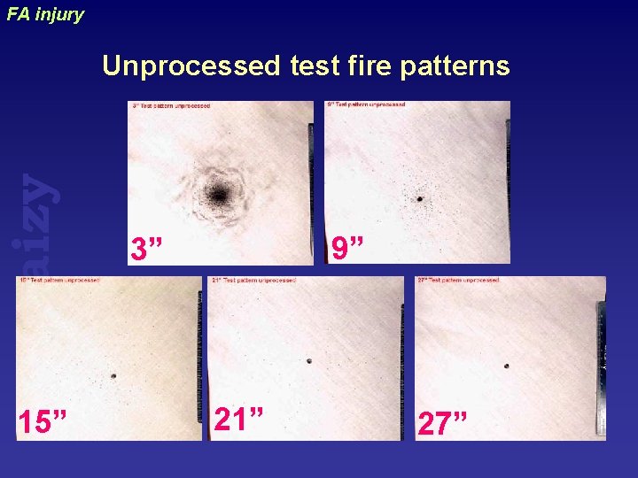 FA injury uraizy Unprocessed test fire patterns 15” 9” 3” 21” 27” 