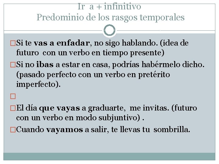 Ir a + infinitivo Predominio de los rasgos temporales �Si te vas a enfadar,