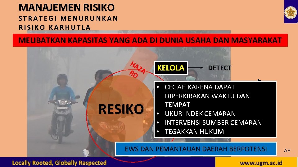 MANAJEMEN RISIKO STRATEGI MENURUNKAN RISIKO KARHUTLA MELIBATKAN KAPASITAS YANG ADA DI DUNIA USAHA DAN