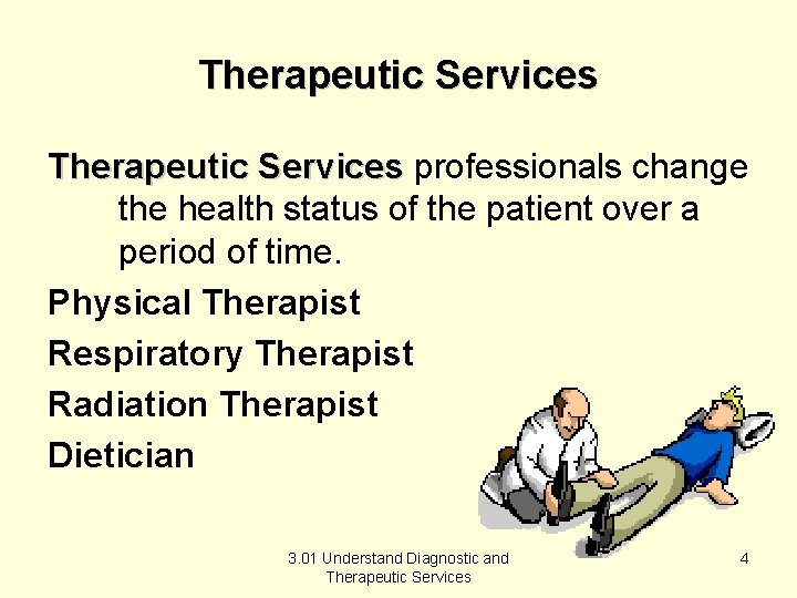 Therapeutic Services professionals change the health status of the patient over a period of