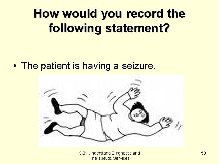 How would you record the following statement? • The patient is having a seizure.