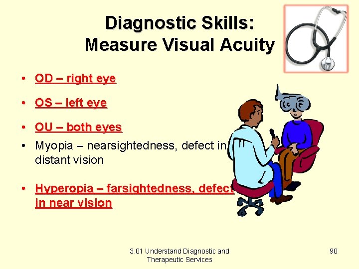 Diagnostic Skills: Measure Visual Acuity • OD – right eye • OS – left