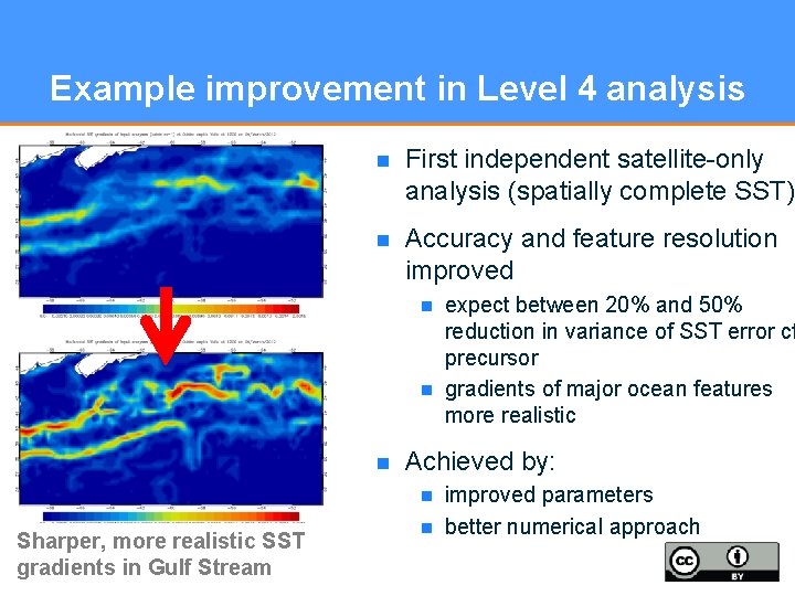 Example improvement in Level 4 analysis n First independent satellite-only analysis (spatially complete SST)