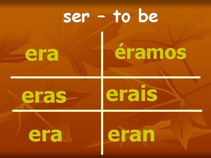 ser – to be era éramos erais eran 
