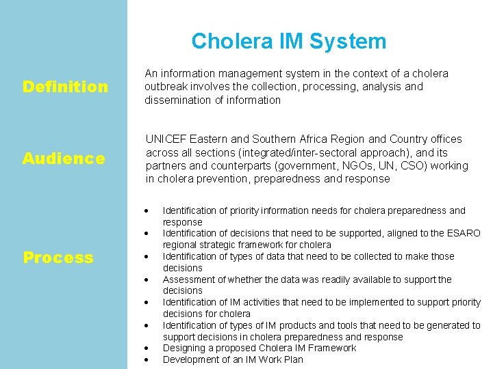 Cholera IM System Definition An information management system in the context of a cholera